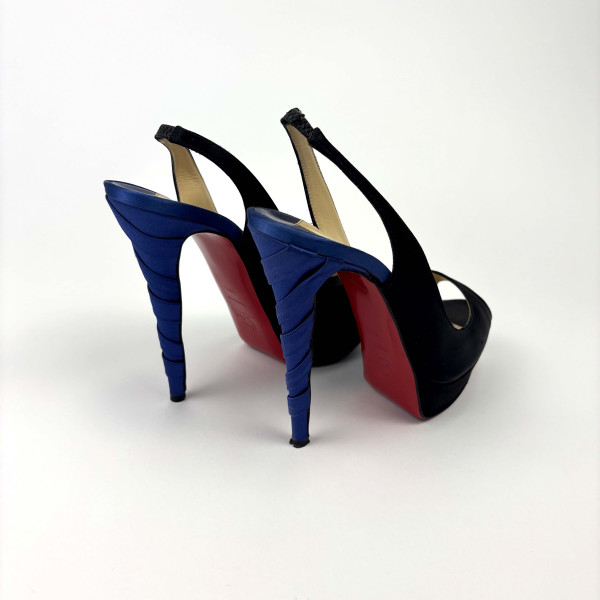 Christian Louboutin Christian Louboutin Two Tone Satin Plisseta Platform Slingback Sandals