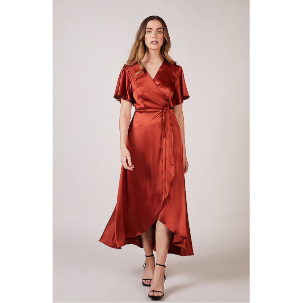 Burnt orange best sale wrap dress