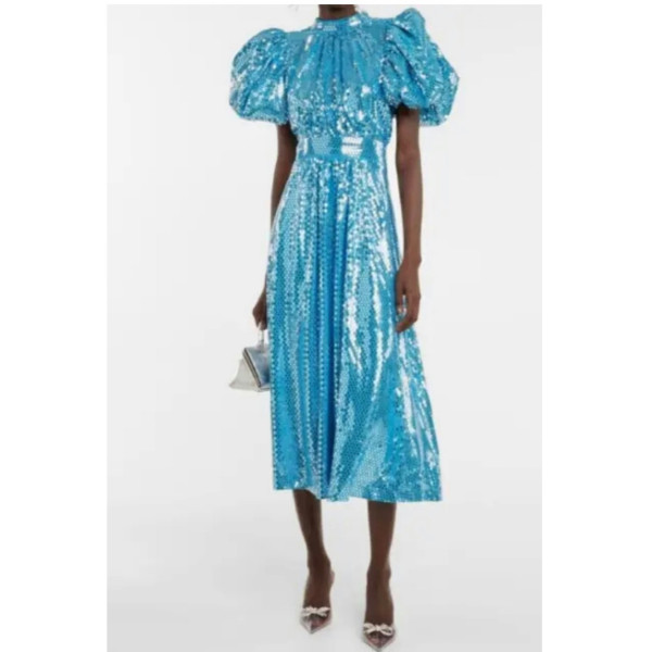 ROTATE Birger Christensen Noon Sequin Puff Sleeved Midi Dress