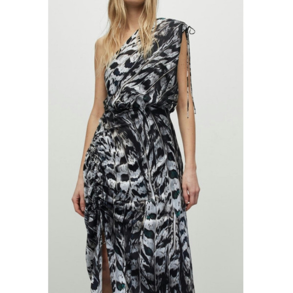 AllSaints Laura Ines Print One Shoulder Silk Dress