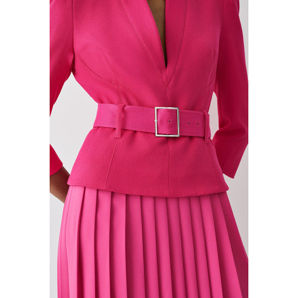 Karen Millen Structured Crepe Forever Soft Pleated Midi Dress
