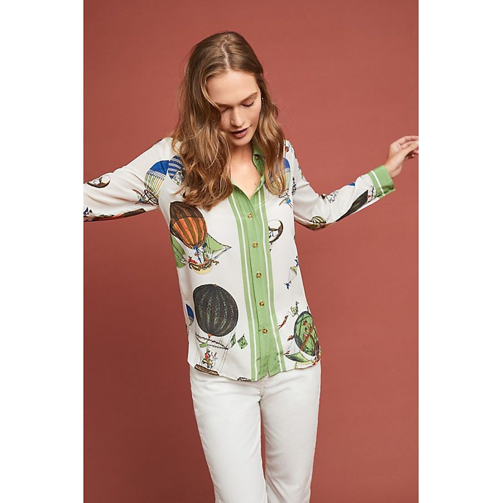 Printed silk button down shirt clearance
