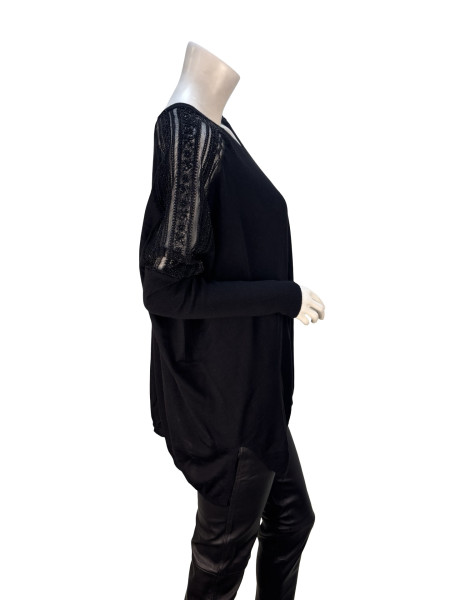 Valentino V-Neck Knit Top with Beaded Lace Detail