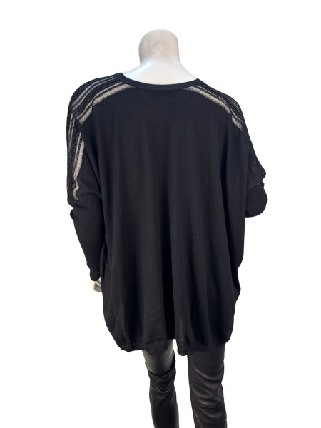 Valentino V-Neck Knit Top with Beaded Lace Detail