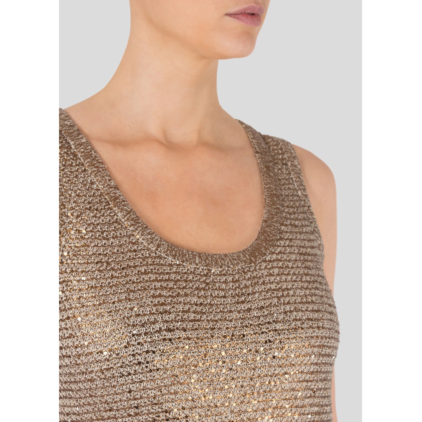 Oscar De La Renta Sequin Embellished Metallic Knitted Top
