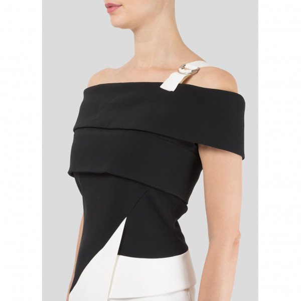 Mugler Off The Shoulder Monochrome Dress