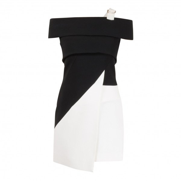 Mugler Off The Shoulder Monochrome Dress