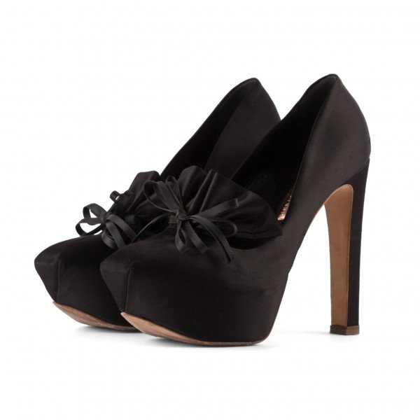 Rupert Sanderson Satin Platform Pumps With Bow Detail