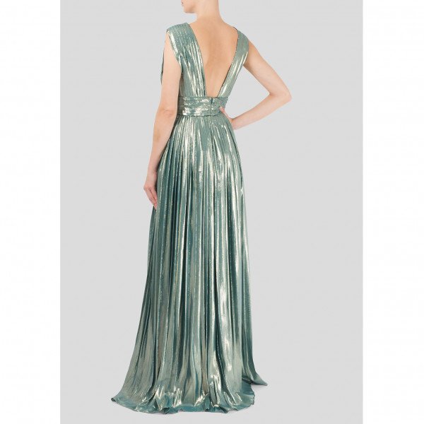 Dhela Pleated Metallic Silk Gown
