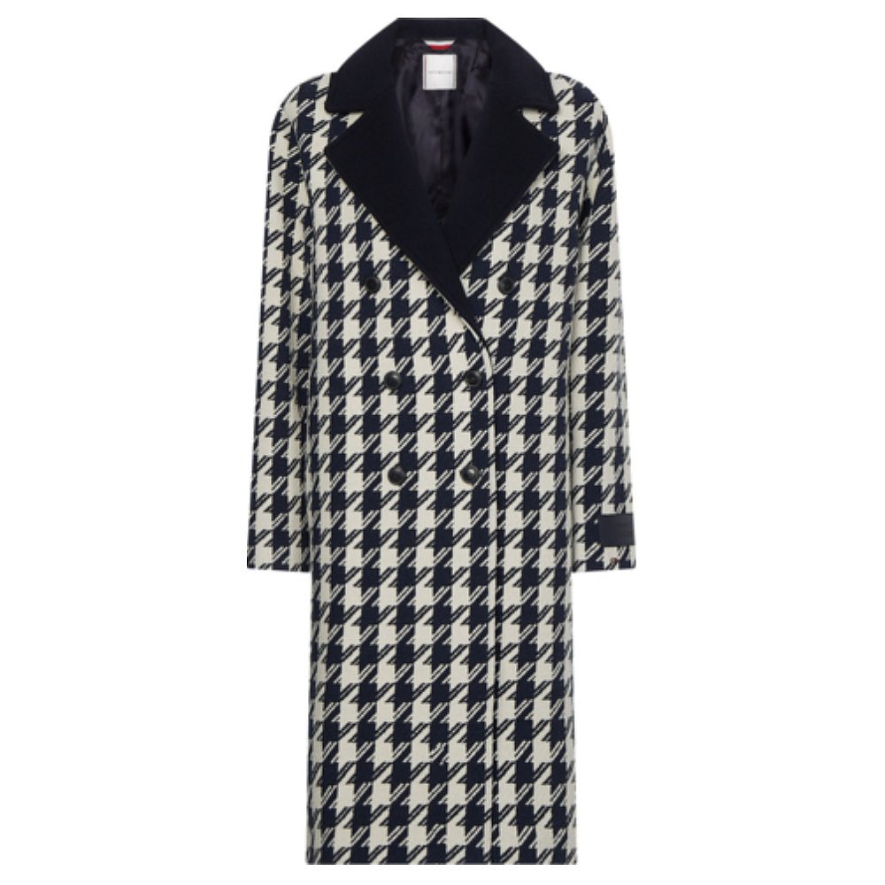 Tommy Hilfiger Recycled Wool Double Breasted Houndstooth Coat