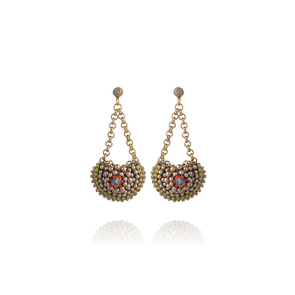 St Erasmus Pearl and Crystal Crescent Disk Earrings