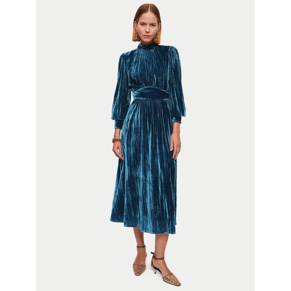 Jigsaw Plisse Velvet Midi Dress
