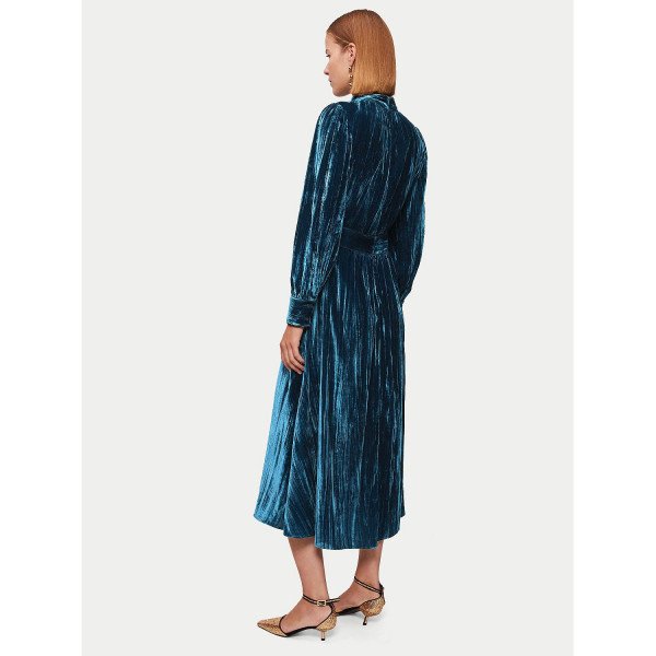 Jigsaw Plisse Velvet Midi Dress