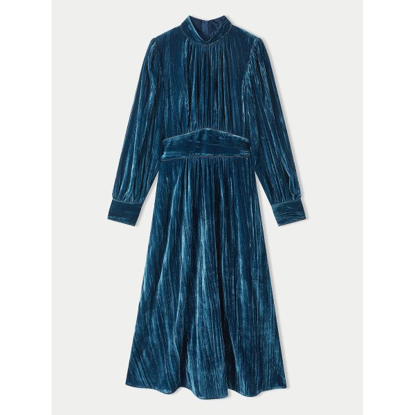 Jigsaw Plisse Velvet Midi Dress