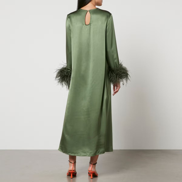 Sleeper Suzi maxi dress with detachable feathers in green