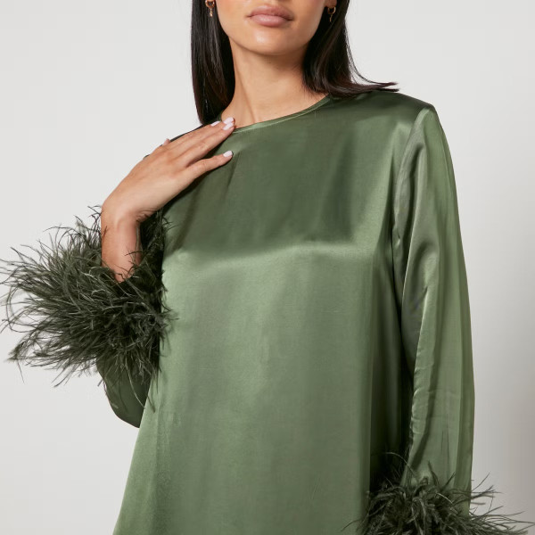 Sleeper Suzi maxi dress with detachable feathers in green