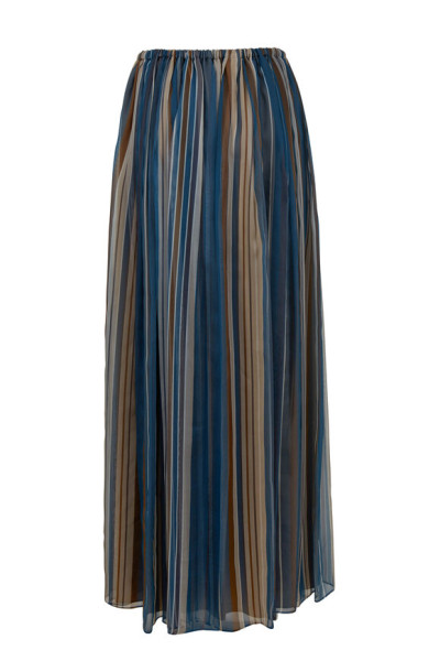 Brunello Cucinelli Petrol Organza Vertical Striped Maxi Skirt