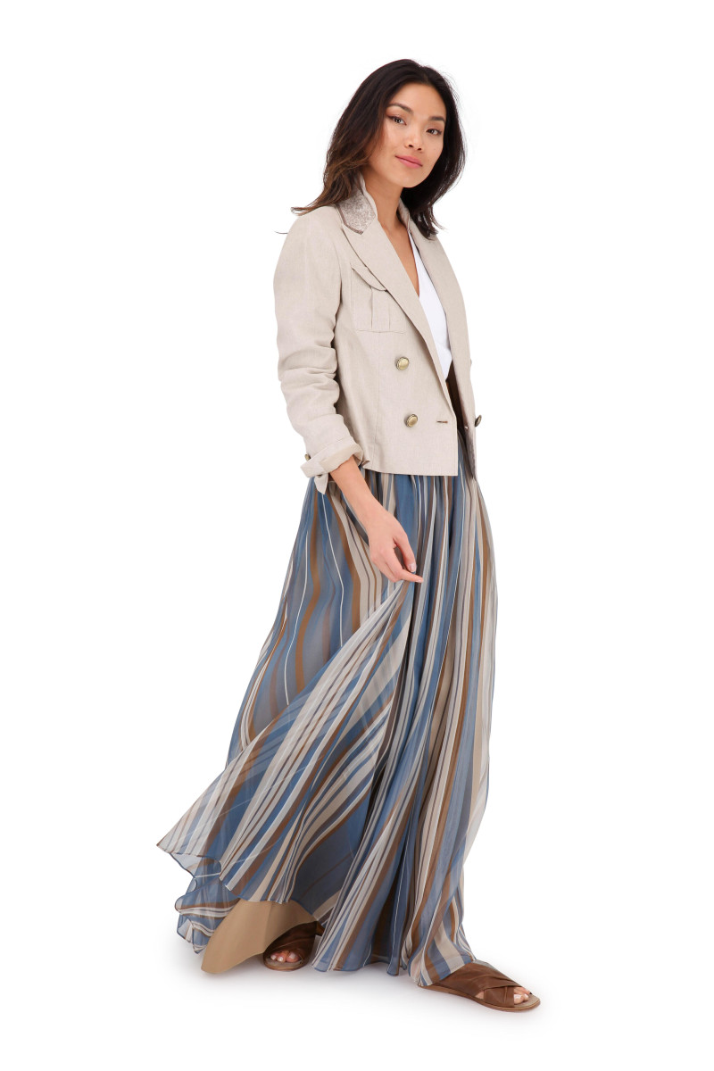 Brunello Cucinelli Petrol Organza Vertical Striped Maxi Skirt