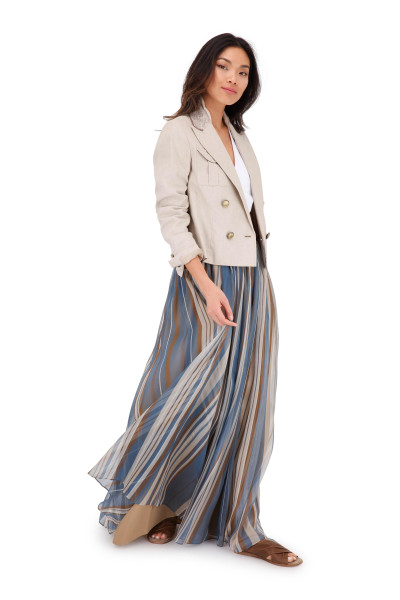 Brunello Cucinelli Petrol Organza Vertical Striped Maxi Skirt