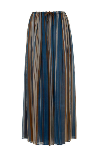 Brunello Cucinelli Petrol Organza Vertical Striped Maxi Skirt