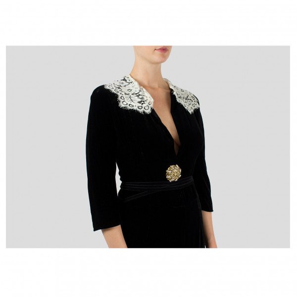 DOLCE & GABBANA Lace-Collar Velvet Dress