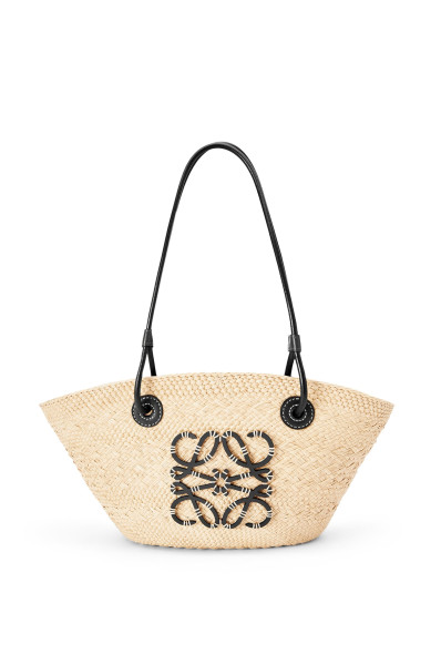 Loewe Small Anagram Basket bag in iraca palm and calfskin