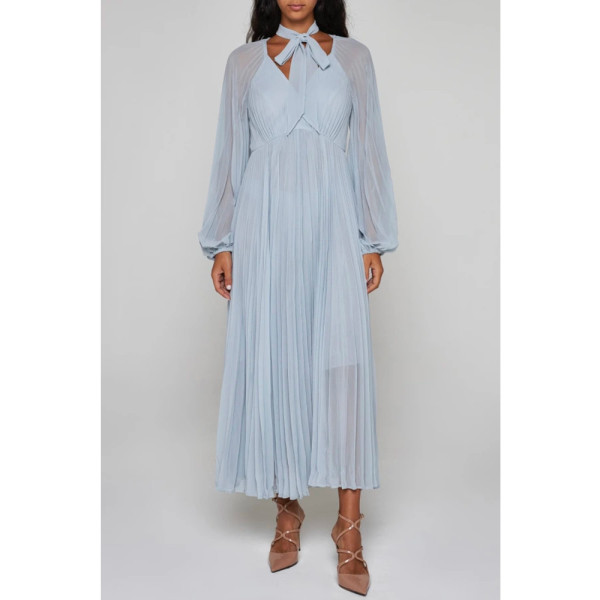 ZIMMERMANN Pleated Tie Neck Long Dress