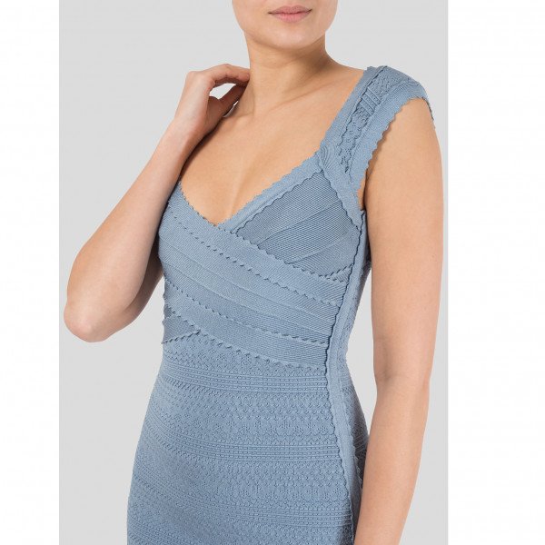 Herve Leger Sarai Lace-Stitched Scalloped-Trim Dress