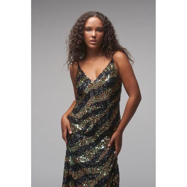 RaeVynn Indra Cami Dress In Zebra Sequins