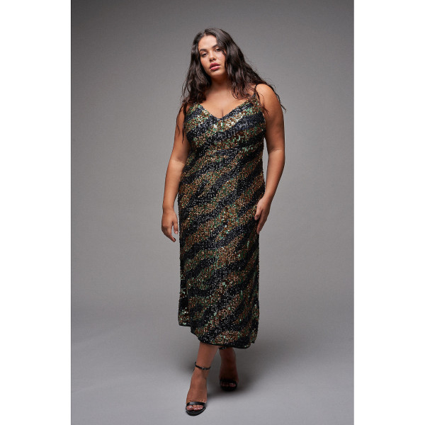 RaeVynn Indra Cami Dress In Zebra Sequins
