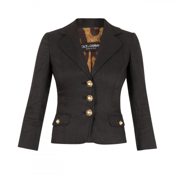 DOLCE & GABBANA Ribbed Blazer With Faux Pearl Buttons