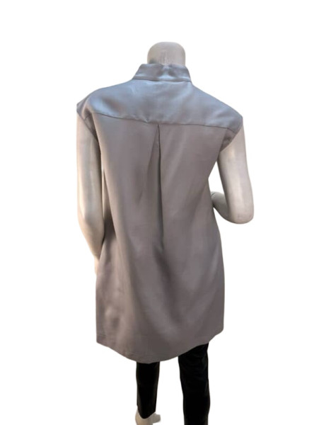 Fendi Light Grey Long Mock Neck Botton Up Blouse
