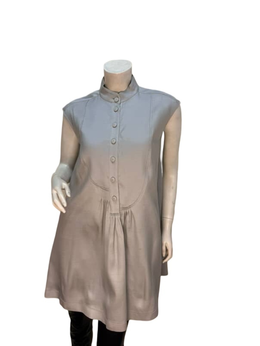 Fendi Light Grey Long Mock Neck Botton Up Blouse