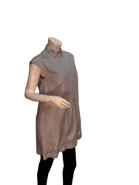 Fendi Light Grey Long Mock Neck Botton Up Blouse