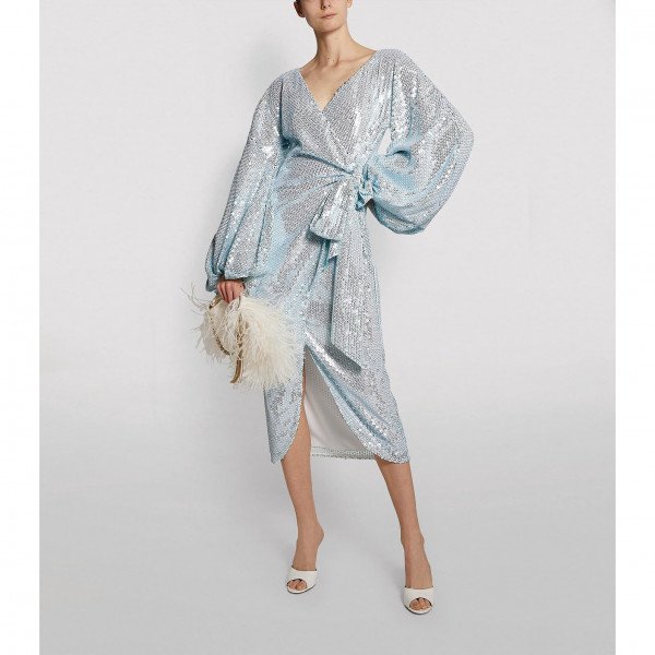 Halpern Embellished Midi Wrap Dress