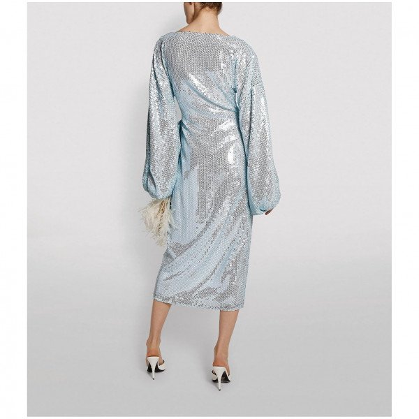 Halpern Embellished Midi Wrap Dress