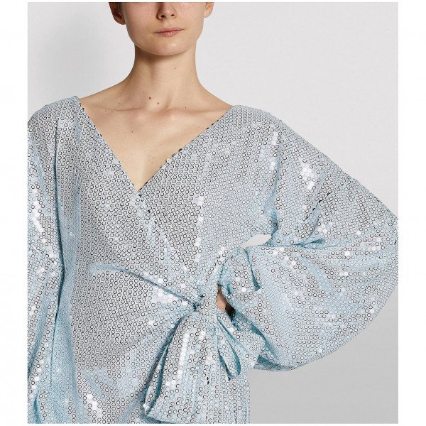 Halpern Embellished Midi Wrap Dress