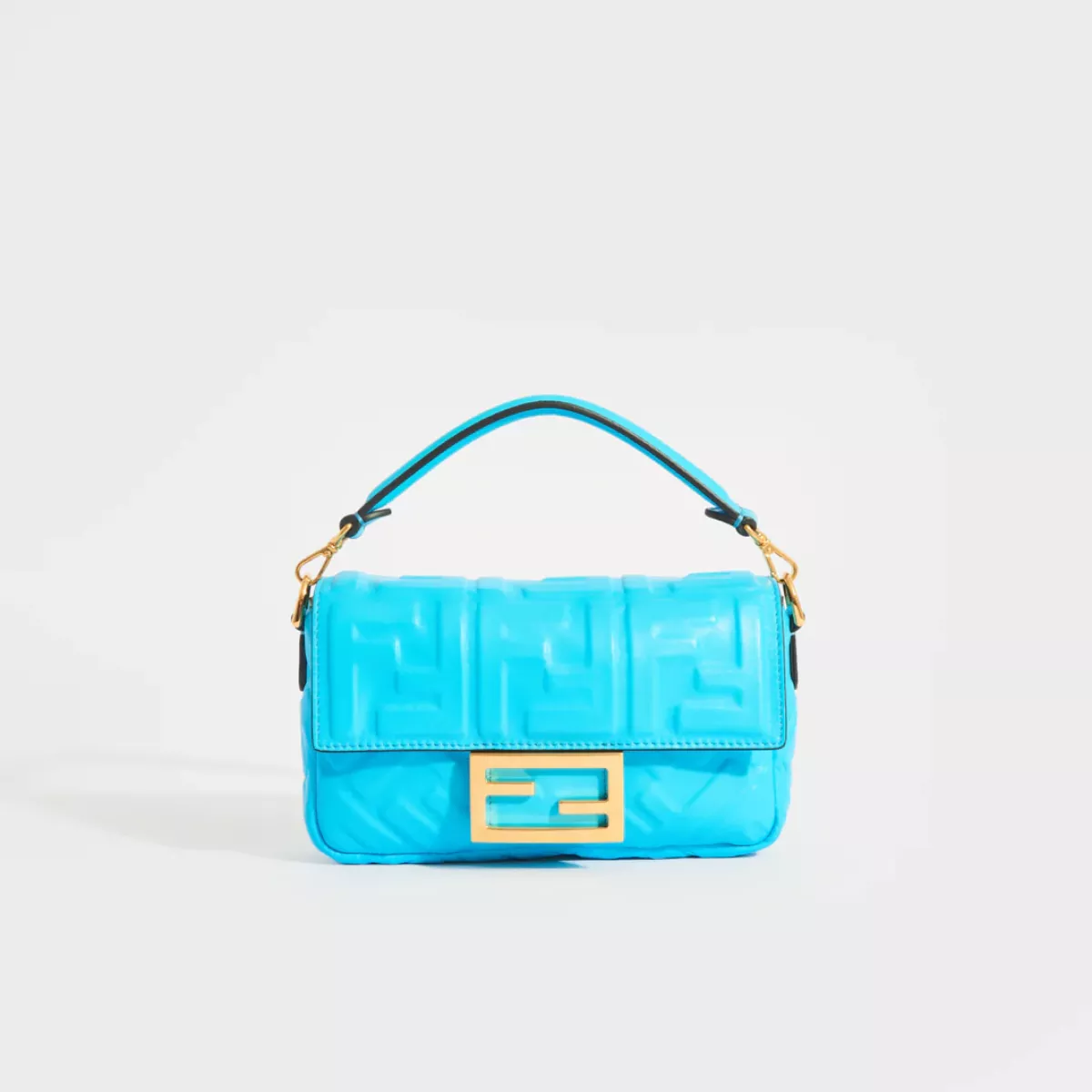 Fendi Mini Baguette in Turquoise Embossed Leather