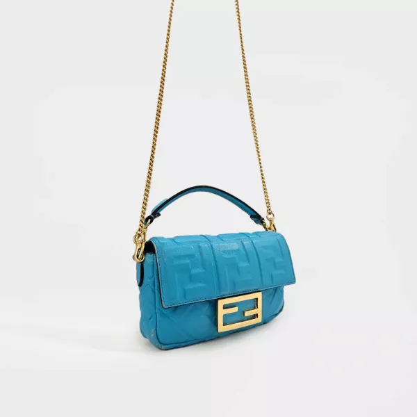 Fendi Mini Baguette in Turquoise Embossed Leather