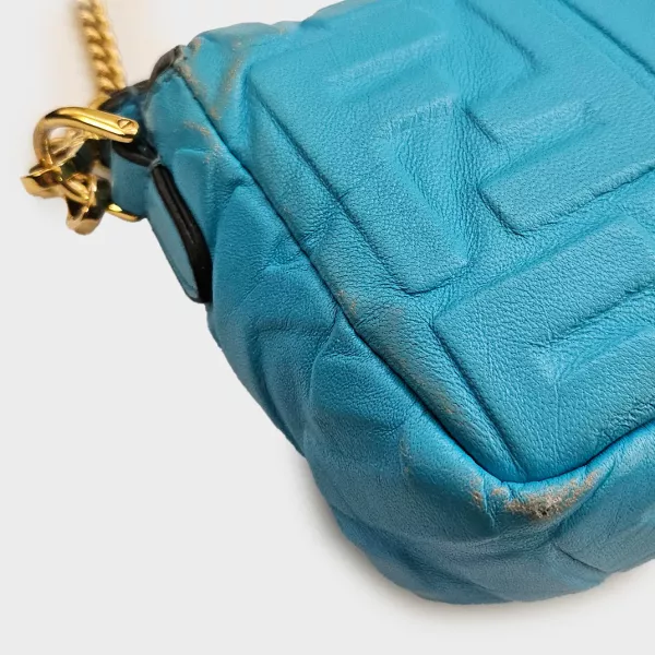 Fendi Mini Baguette in Turquoise Embossed Leather