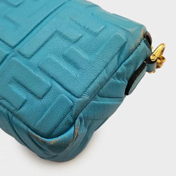 Fendi Mini Baguette in Turquoise Embossed Leather