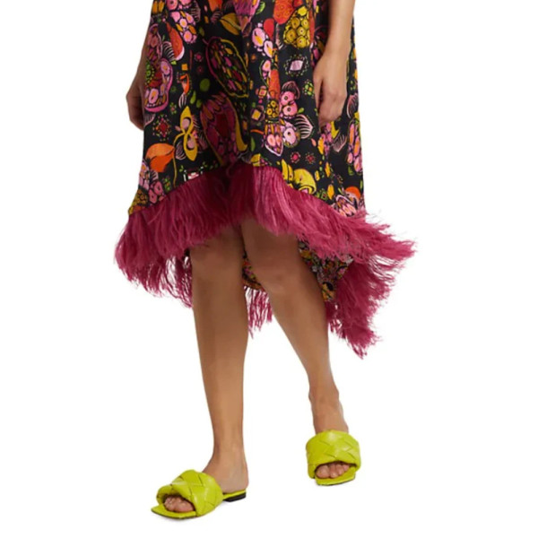 La DoubleJ Feather-Trimmed Midi Dress