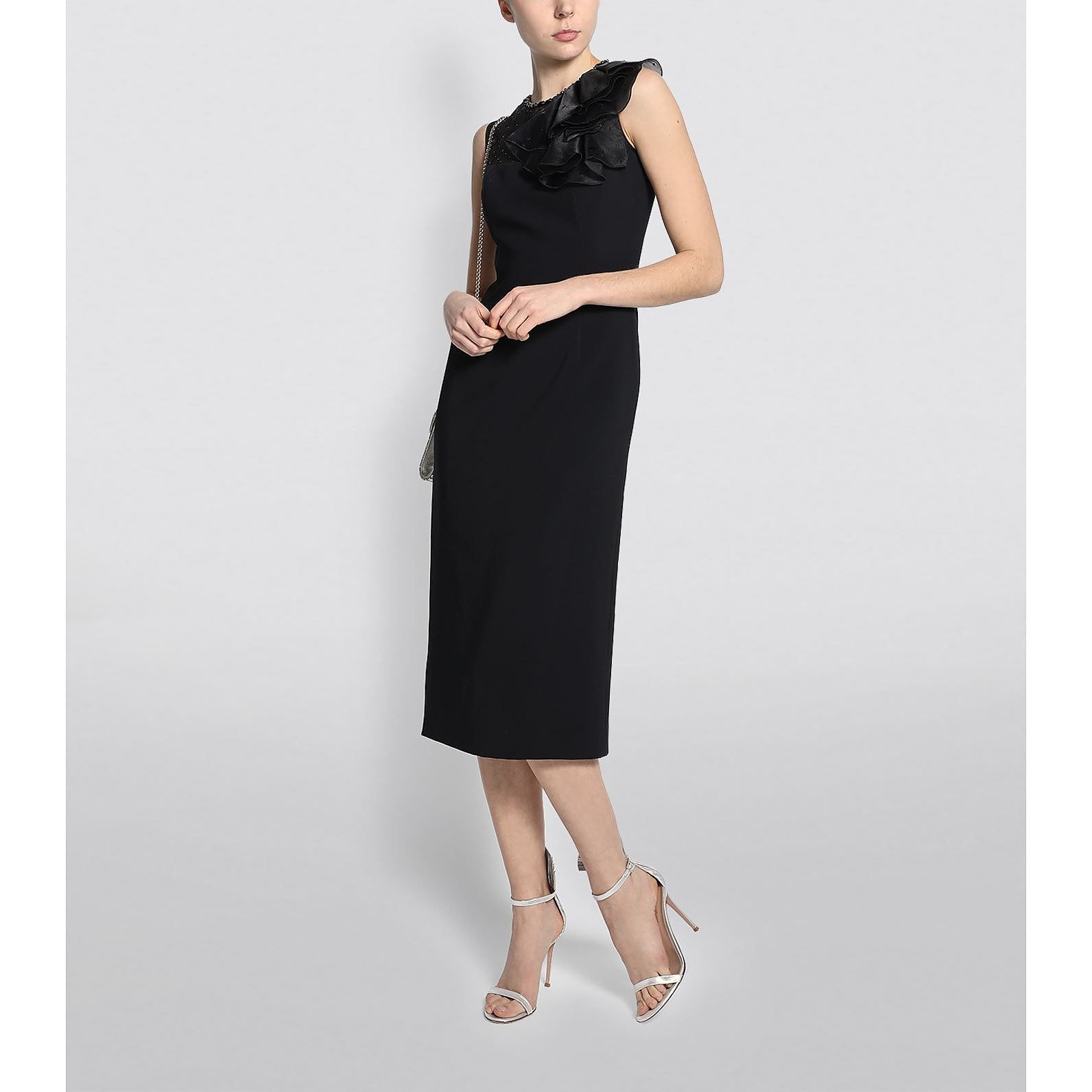 Jenny Packham Paloma Ruffle-Shoulder Midi Dress