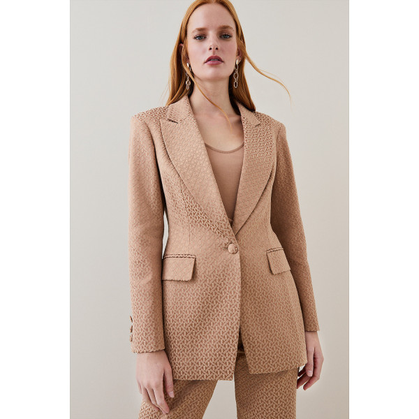 Karen Millen Italian Jacquard Single Breasted Blazer