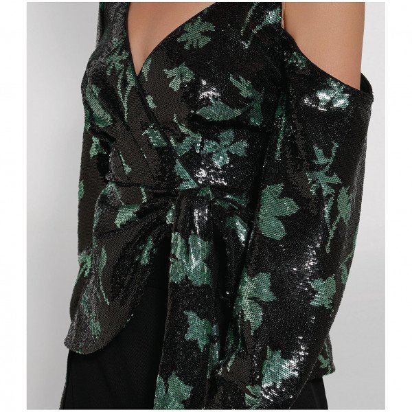 Self-Portrait Sequin Leaf Print Wrap Top