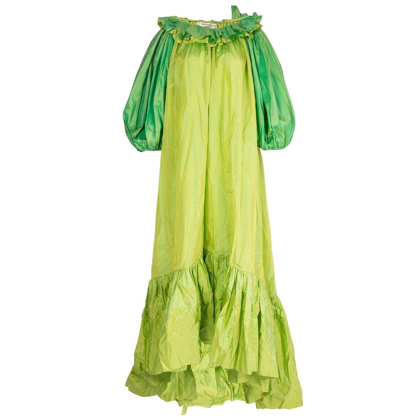 Vintage Couture Ruffled Silk Dress With Feather Boa