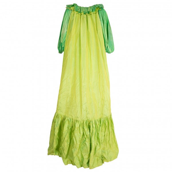 Vintage Couture Ruffled Silk Dress With Feather Boa