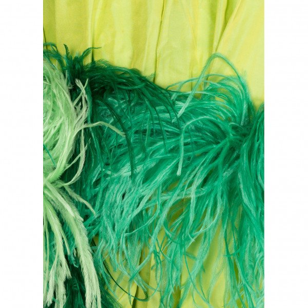 Vintage Couture Ruffled Silk Dress With Feather Boa