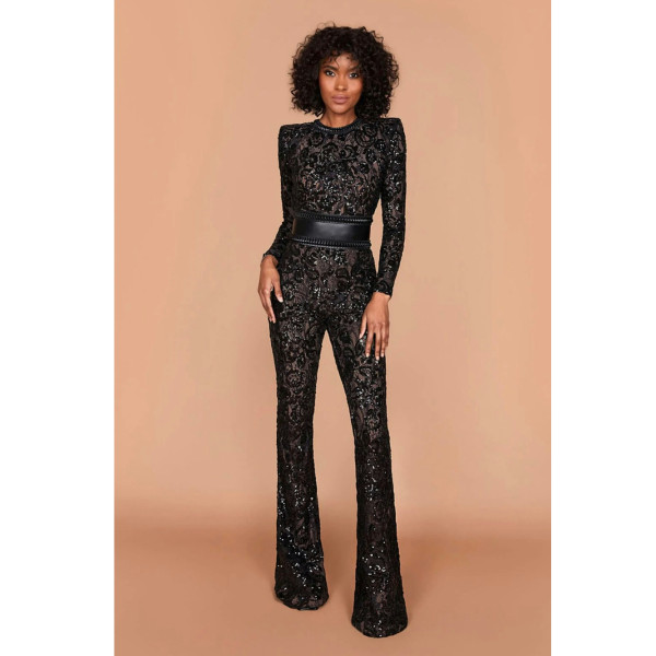 Nadine Merabi Bella Black Jumpsuit ( Dark Nude Lining )