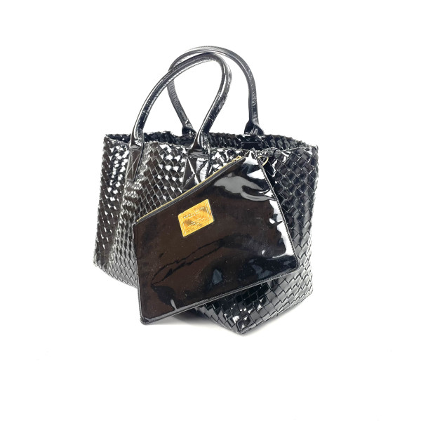 Bottega Veneta Bottega Veneta Tote Bag in Black Intrecciato Patent Leather
